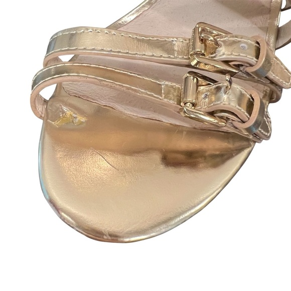 Michael Kors Ava Leather Multi Strap Buckle Zip 3.5” Heel Gold Sandal Size 7.5 - Picture 7 of 9